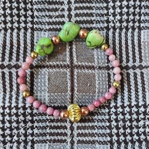Green Turquoise And Rhodochrosite Bracelet